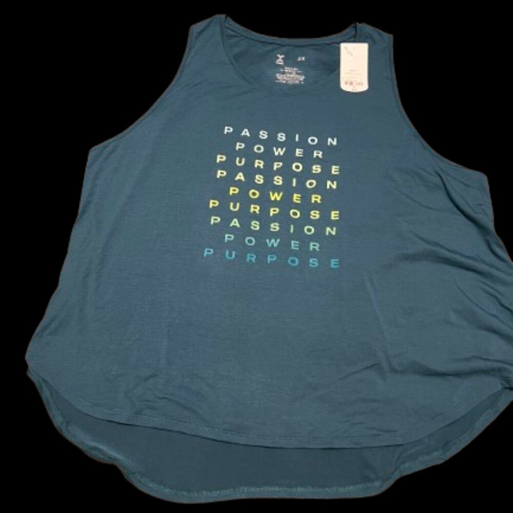 XERSION WOMENS GREEN TOP QUICK-DRI TANK T-SHIRT POWER PASSION SIZE 2X
